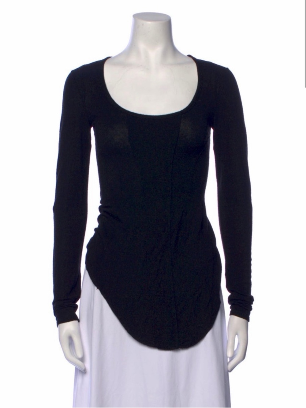 Helmut Lang Black Long-Sleeve Scoop Hem Top